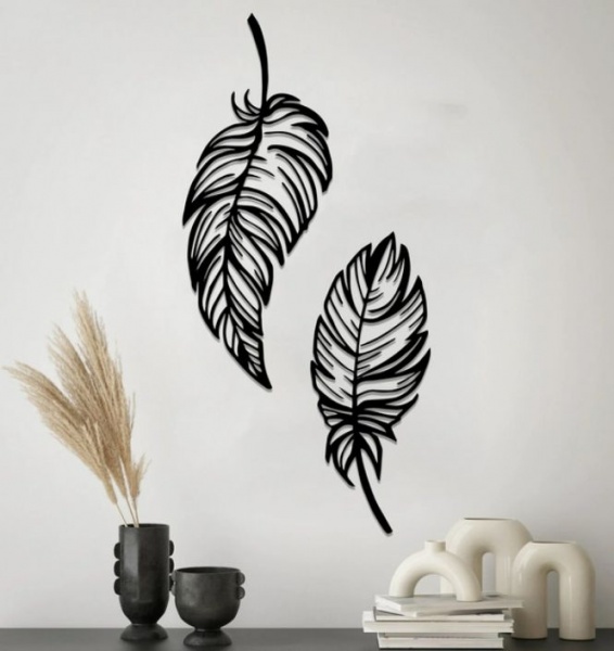 Векторная картина-панно STEEL CHARACTER Перья 80x40 см черный 