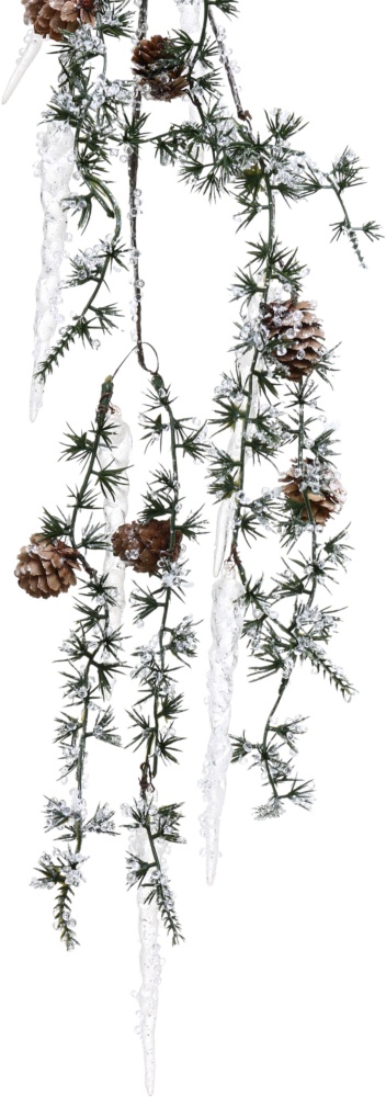Декорація гілка хвойна з бурульками і шишками зелений 68 см EYC21688