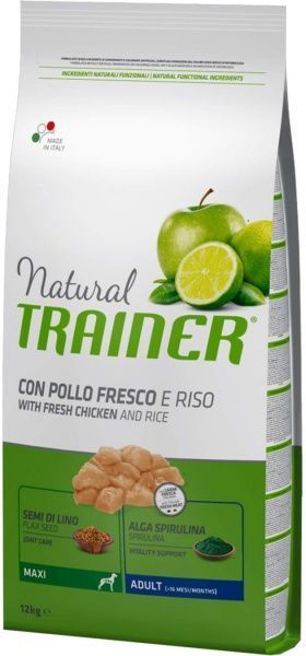 Корм Trainer Natural Adult Maxi курица рис и алоэ вера 12 кг