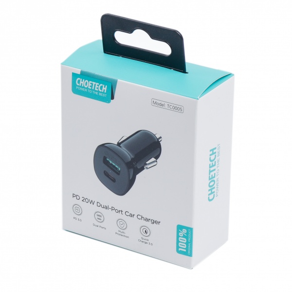 Автомобильное зарядное устройство Choetech TC0005-BK USB-A/USB-C 20Вт QC3.0/PD 