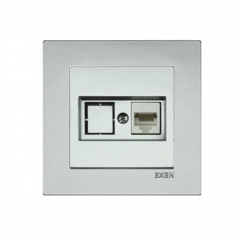 Механізм розетки комп’ютерна без заземлення EXEN Karell IP20 срібло 290-001003-253