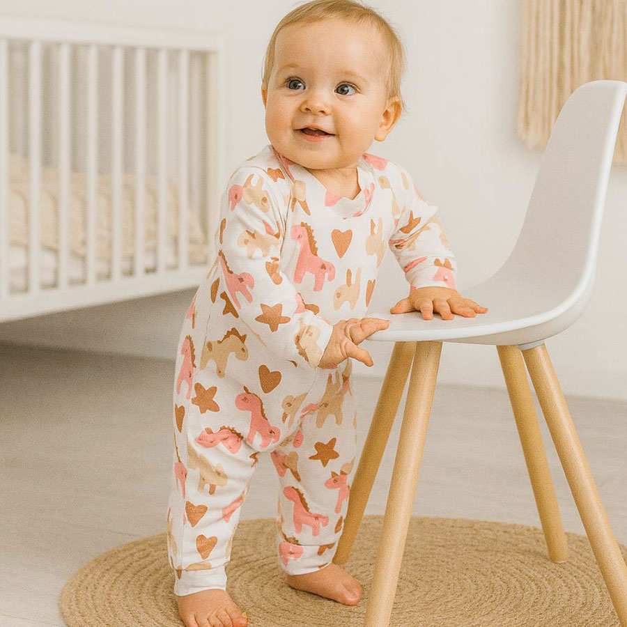 Ромпер-реглан для девочки Blanka Единорожки р.68-74 бежевый 110837