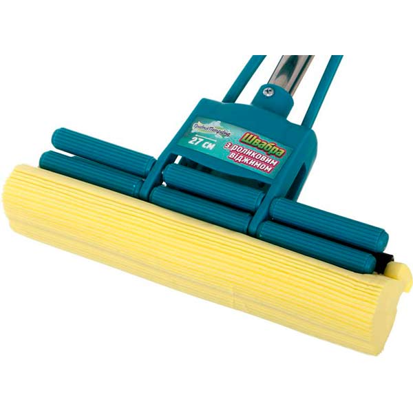 Швабра с губкой-валиком для пола Гривня Петрівна Click Sponge с роликовым отжимом 27 см 