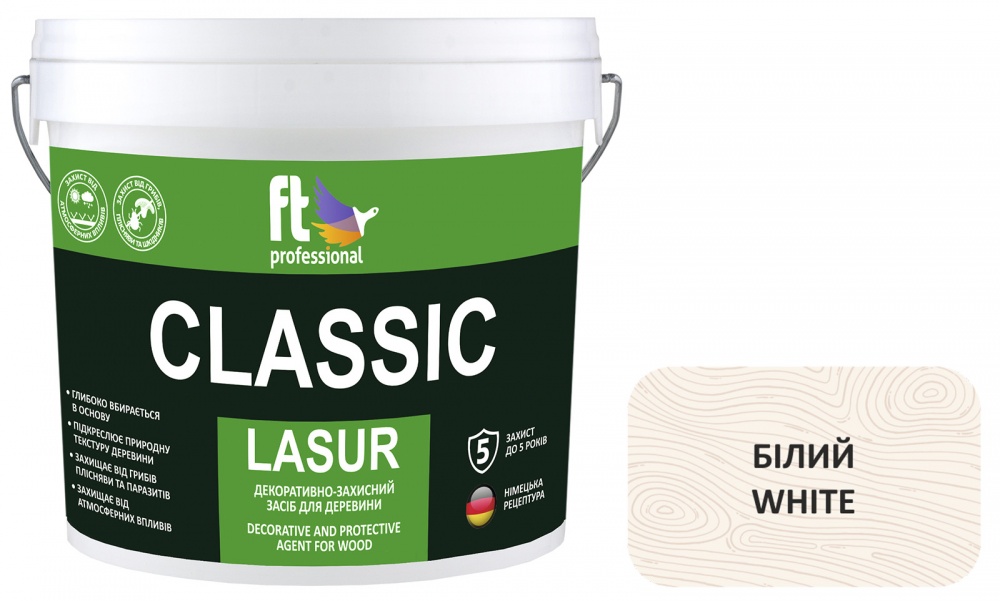 Защитное средство FT Professional CLASSIC LASUR белый шелковистый мат 10 л
