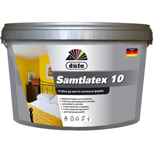 Фарба латексна водоемульсійна Dufa Samtlatex 10 напівмат білий 10л 