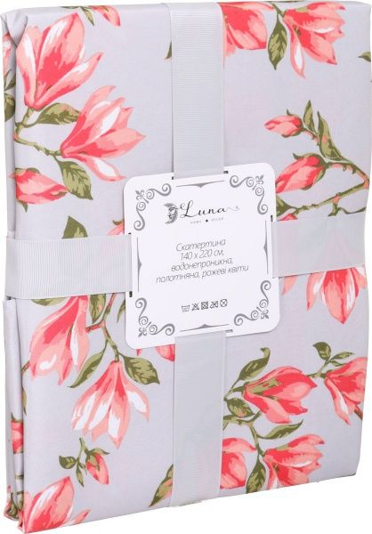 Скатерть Цветы 140x220 см серый с розовым Luna