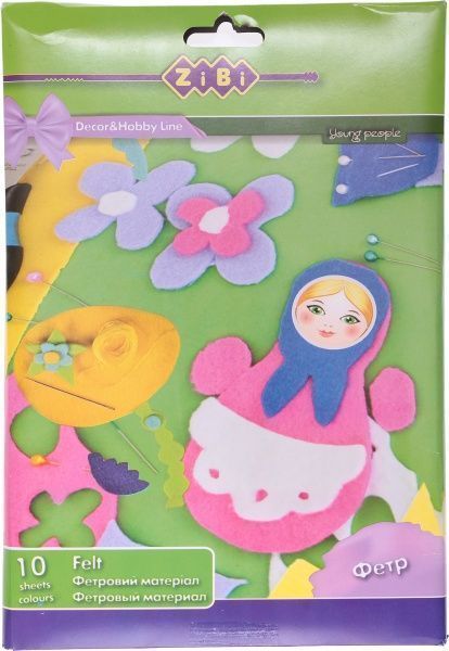 Бумага цветная Фетровая 10 цветов ZB.1914 ZiBi