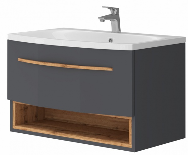 Тумба підвісна ЮВЕНТА Stellantis - 80 антрацит матовий з умивальником 