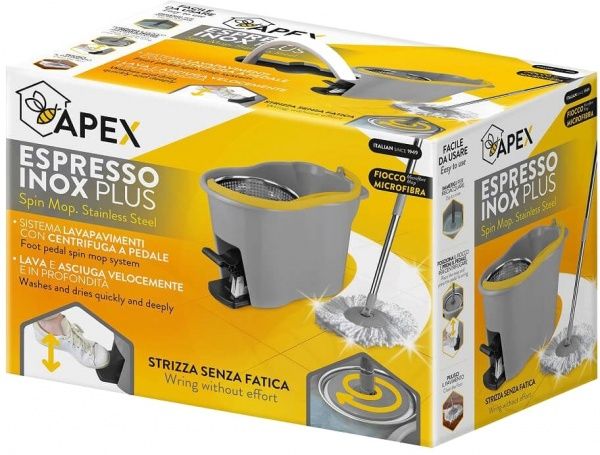 Комплект швабра и ведро с механическим отжимом для пола Apex Espresso Inox Plus 