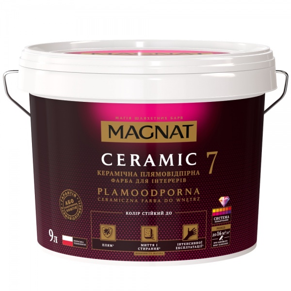 Краска керамическая водоэмульсионная Magnat Ceramic 7 шелковистый мат белый 9л 
