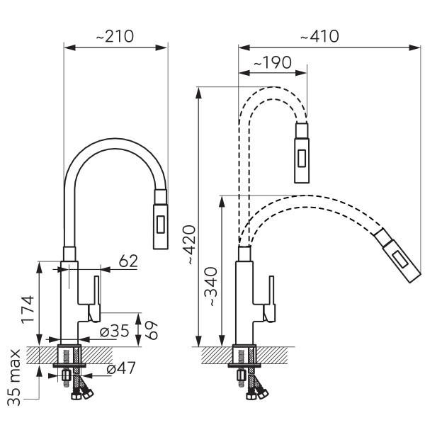 Смеситель для кухни Ferro Fitness Slim 2F BFS43P с гибким изливом бежевый