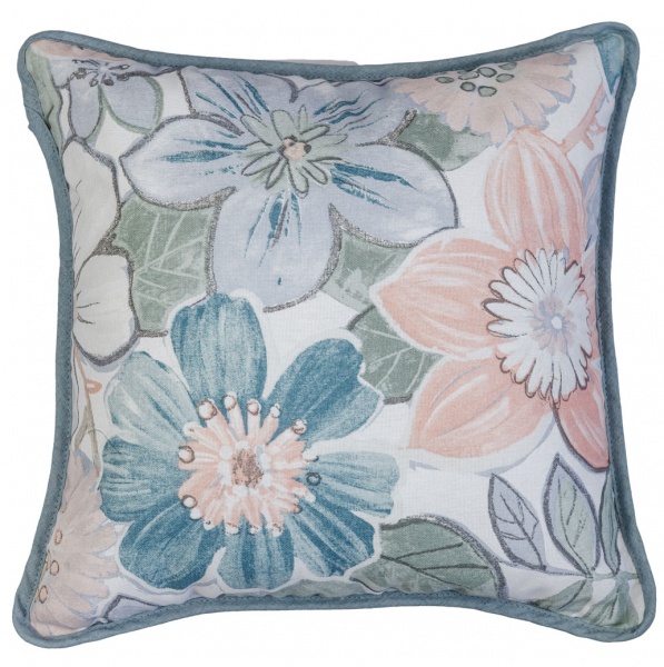 Подушка декоративная Lune цветы 45x45 см бело-голубой Прованс 