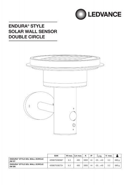Світильник на сонячній батареї Ledvance Endura Style Solar Sensor Wall 6 Вт IP44 нержавіюча сталь 