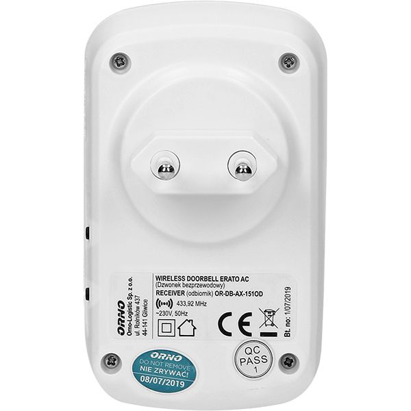Звонок беспроводной ERATO AC белый OR-DB-AX 151