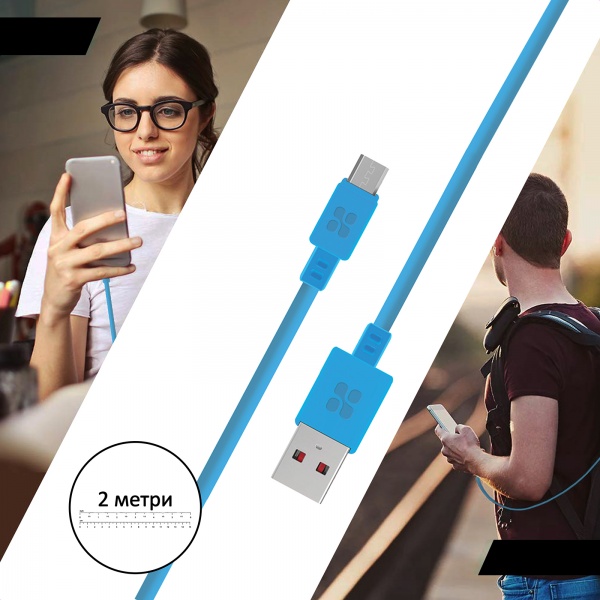 Кабель Promate MicroCord-2 USB-microUSB 2А 2 м синій (microcord-2.blue) 