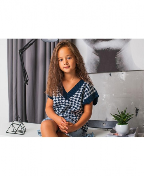 Жилет для девочки ART KNIT Лапки р.152158 темно-синий 