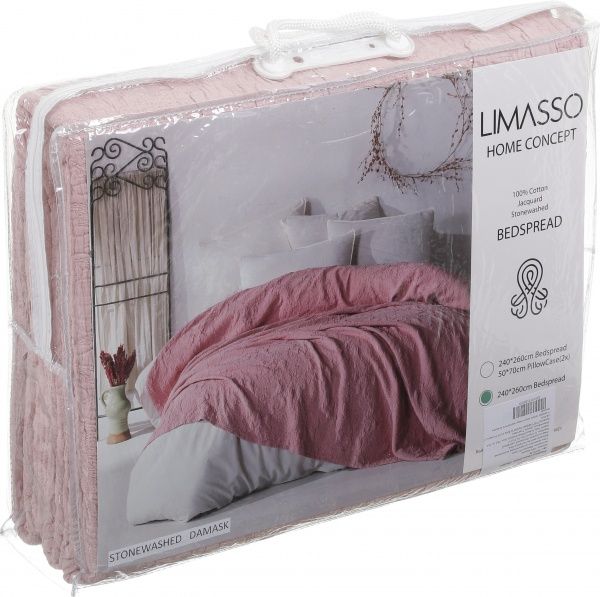 Покривало Stonewashed Damast 240x260 см Limasso рожевий 