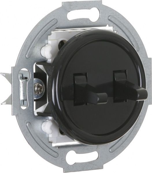 Механізм вимикача прохідний двоклавішний UP! (Underprice) Retro без підсвітки чорний HSN-SWP.H1G2W2-BK