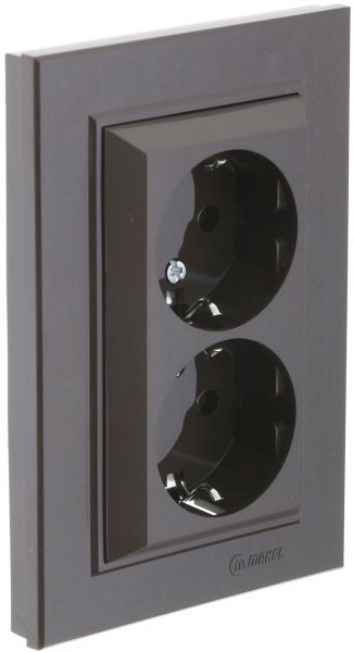 Розетка подвійна із заземленням Makel Karea без шторок без кришки коричневий