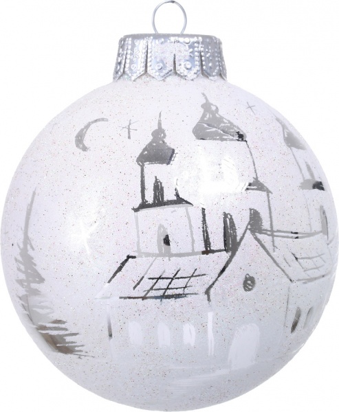 Куля новорічна сніжна колекція скляна d 100 мм білий