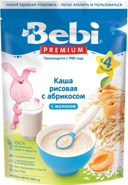 Каша молочна Bebi від 4 місяців Premium рисова з абрикосом 8606019653187 200 г 
