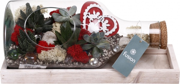 Тераріум новорічний в горизонтальній пляшці з оленем засніжений d38/h15