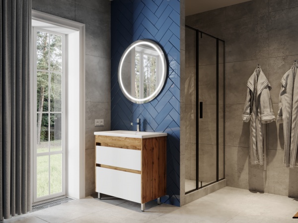 Тумба напольная ЮВЕНТА Luton - 55 Дуб Вотан (на ножках) с умывальником 