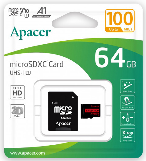 Карта пам'яті Apacer microSD 64 ГБ Class 10 (AP64GMCSX10UB-R )