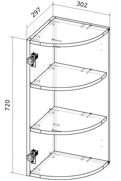 Шкаф верхний угловой радиусный 300x720x300 мм орех темный 