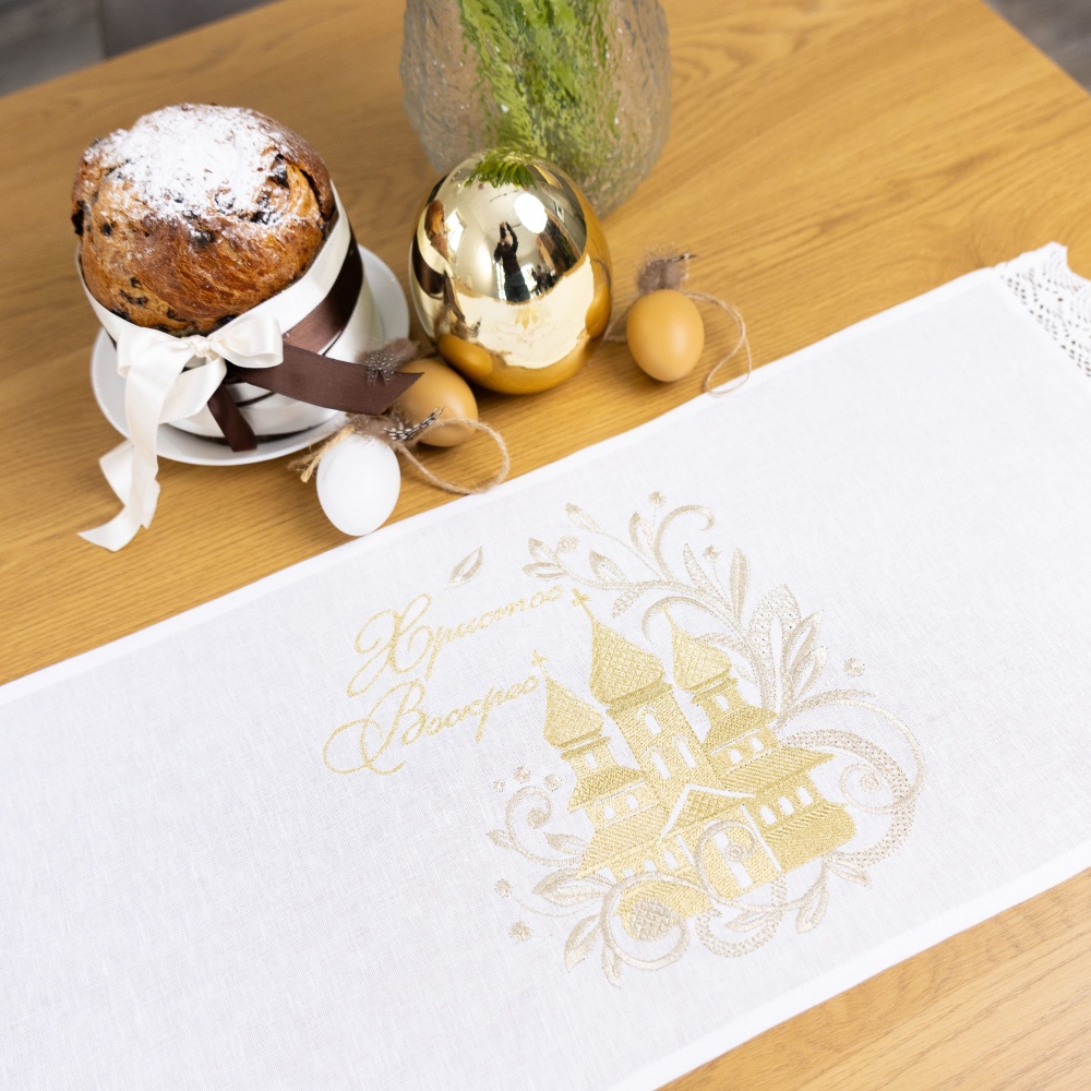 Рушник великодній 434-24/09 30x70 см Едельвіка білий із золотим