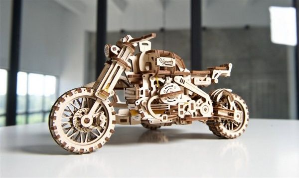 Деревянный 3D-конструктор UGEARS Мотоцикл Scrambler UGR-10 с коляской