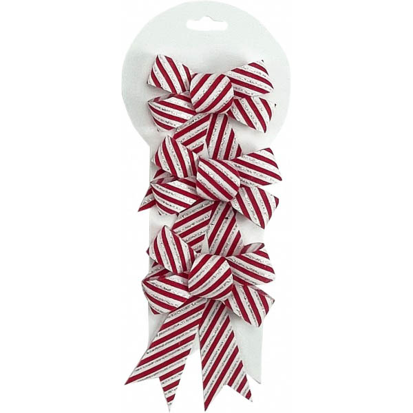 Декорация Бант в полоску 3 шт. 12 см белый с красным SD22-162