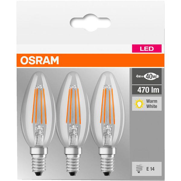 Лампа светодиодная Osram Filament 3 шт./уп. C37 4 Вт E14 2700 К 220 В прозрачная
