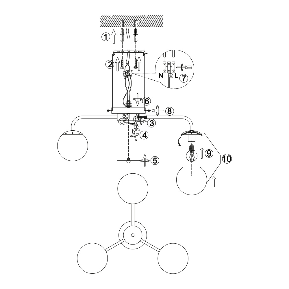 Люстра Miorro Maestro метал/скло 3x40 Вт E27 чорний/хром 51-311-054