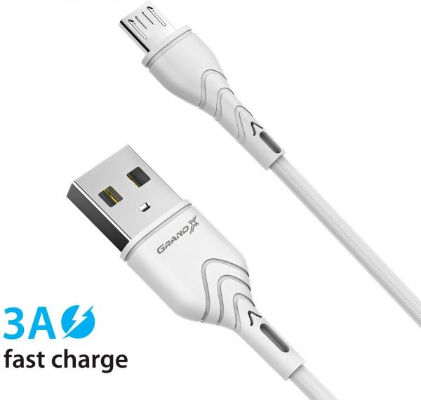 Кабель Grand-X USB-micro USB 3A Fast Сharge 1 м white (PM-03W) 
