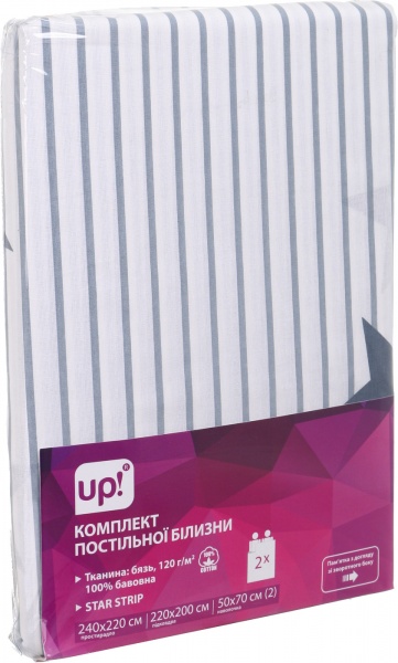 Комплект постільної білизни Star Strip 2 білий із сірим UP! (Underprice) 