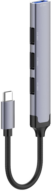 USB-хаб ColorWay USB-C 4-в-1 USB2.0х3/USB3.0 0,12 м сірий (CW-HUB04)