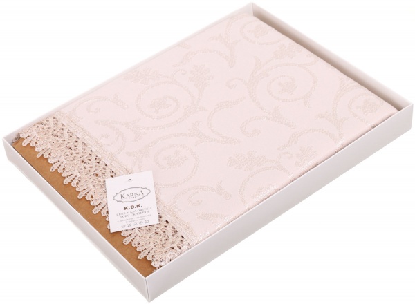 Скатерть с гипюром KDK d160 бежевый Karna 