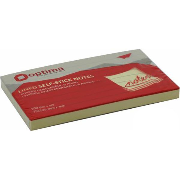 Стикер-закладинка 75x125 мм із липким шаром 100 шт. жовтий у лінію Optima®