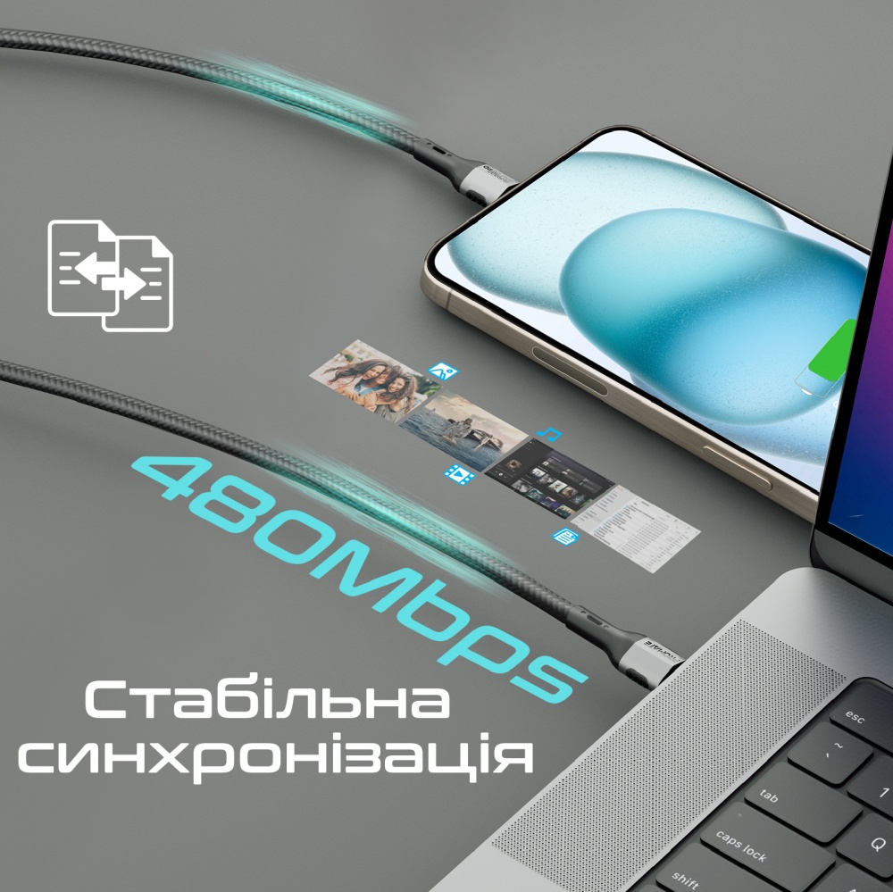 Кабель Promate FletchLink-СС USB-C to USB-C 60W Power Delivery 1,2 м black (fletchlink-cc.black)