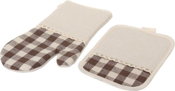Набір кухонний рукавичка та прихватка Brown check коричневий із малюнком 