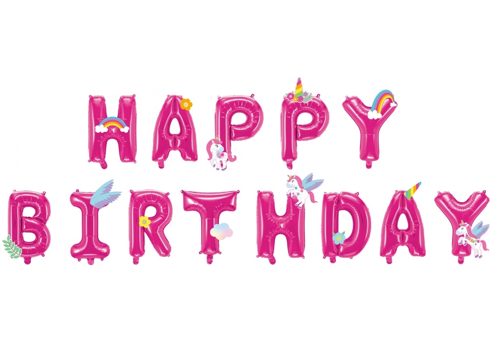 Набір кульок Maxi HAPPY BIRTHDAY з паперовими декораціями Unicorn рожевий 13 шт.