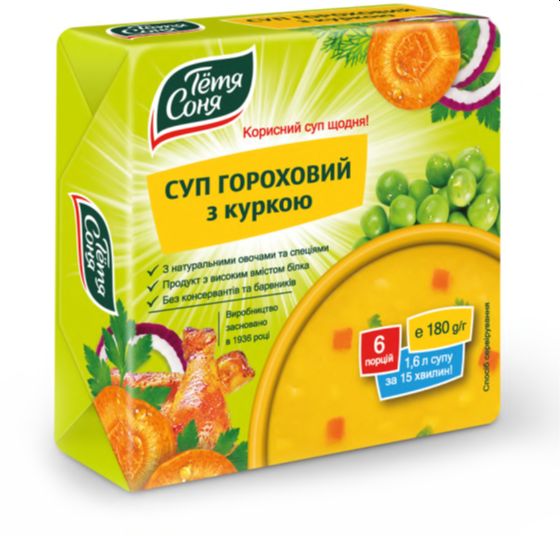 Суп ТМ Тьотя Соня гороховий з куркою брикет 180 г