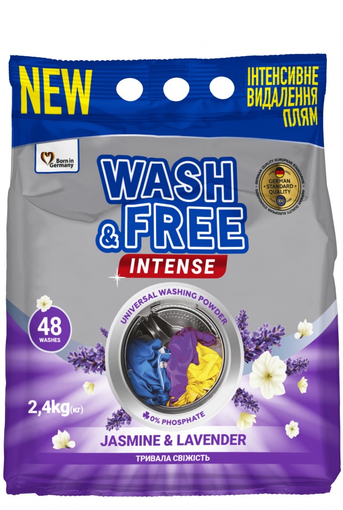 Стиральный порошок для машинной и ручной стирки Wash&Free Intense Жасмин и лаванда 2,4 кг