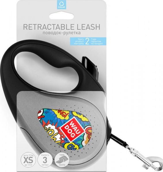 Повідець-рулетка WAUDOG з малюнком ВАУ XS до 12 кг 3 м