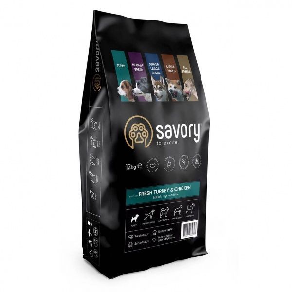 Корм Savory для цуценят із м’ясом індички та куркою 12 кг