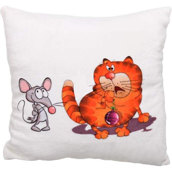 Подушка декоративна Кіт та мишеня 28x28 см бежевий СЕЛЕНА 