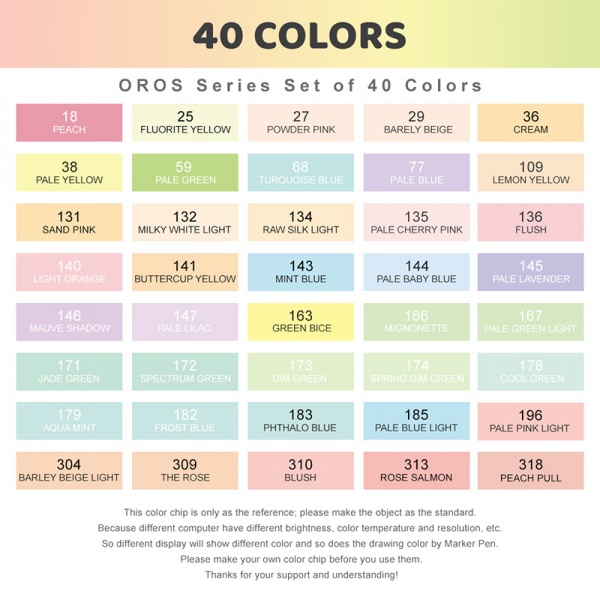 Набір спиртових маркерів Arrtx Oros ASM-03-PT01, 40 кольорів, пастельні відтінки LC302628 