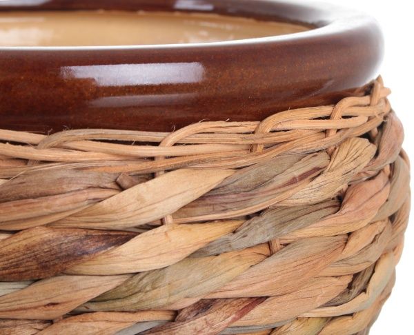 Горщик Viet Thanh Ceramic з блюдцем плетений 23х16 см VT.10891-2 круглий бежевий 