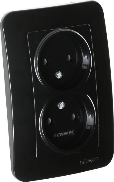 Розетка подвійна без заземлення Makel Lillium Natural без шторок без кришки чорний